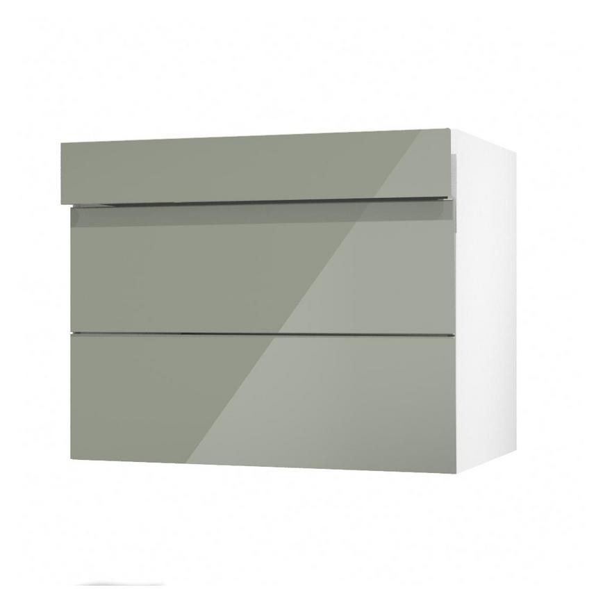 Hockley Mirror Gloss Reed Green 900mm x 275mm Pan Drawer Front Shown with the Drawer Angled Open as Part of a Full Drawer Unit
