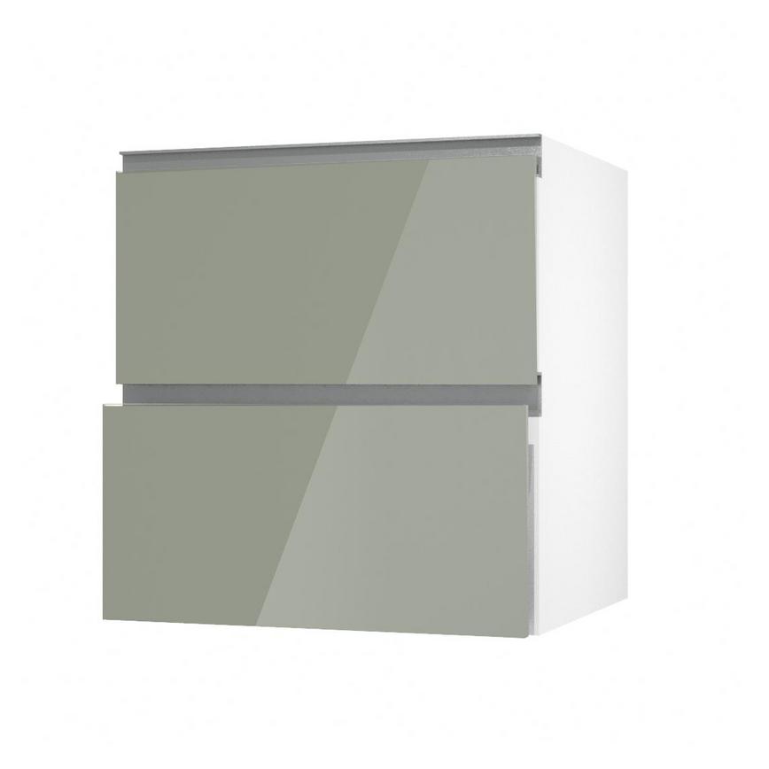 Hockley Mirror Gloss Reed Green 700mm x 342mm Pan Drawer Front Shown with the Drawer Angled Open as Part of a Full Drawer Unit