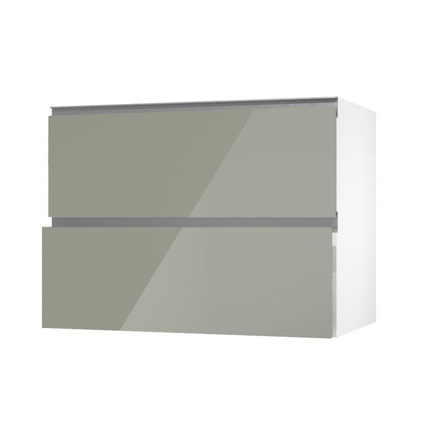 Hockley Mirror Gloss Reed Green 1000mm x 342mm Pan Drawer Front Shown with the Drawer Angled Open as Part of a Full Drawer Unit