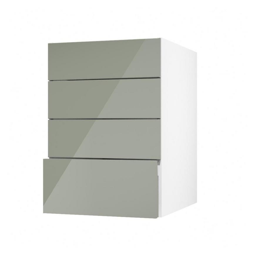 Hockley Mirror Gloss Reed Green 500mm x 227mm Drawer Front Shown with the Drawer Open at an Angle as Part of a Full Drawer Unit