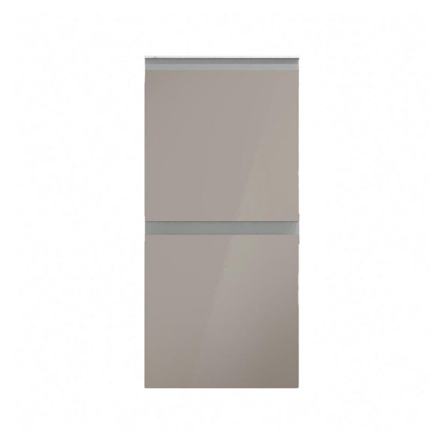 Hockley Mirror Gloss Sand Grey 350mm x 342mm Pan Drawer Front Shown Closed from the Front as Part of a Full Drawer Unit