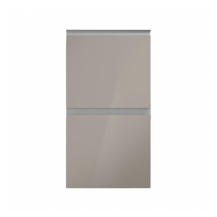 Hockley Mirror Gloss Sand Grey 400mm x 342mm Pan Drawer Front Shown Closed from the Front as Part of a Full Drawer Unit