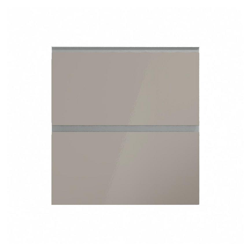 Hockley Mirror Gloss Sand Grey 700mm x 342mm Pan Drawer Front Shown Closed from the Front as Part of a Full Drawer Unit
