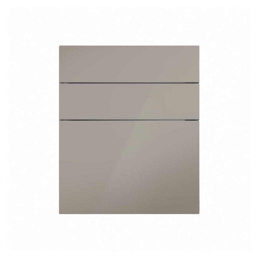 Hockley Mirror Gloss Sand Grey 600mm x 394mm Pan Drawer Shown Closed from the Front as Part of a Drawer Unit