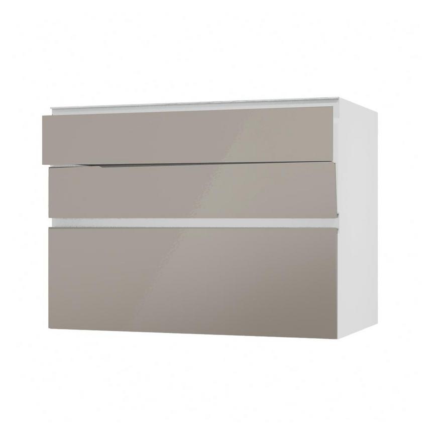 Hockley Mirror Gloss Sand Grey 1000mm x 170mm Drawer Front Shown with the Top Drawer Angled Open as Part of a Full Drawer Unit