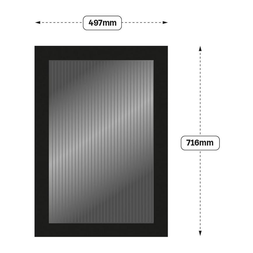Matt Black Framed 720mm x 500mm Full Height Fluted Glass Kitchen Door