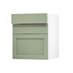 Witney Reed Green 600mm x 160mm Drawer Front Shown with the Top Drawer Open at an Angle as Part of a Full Drawer Unit
