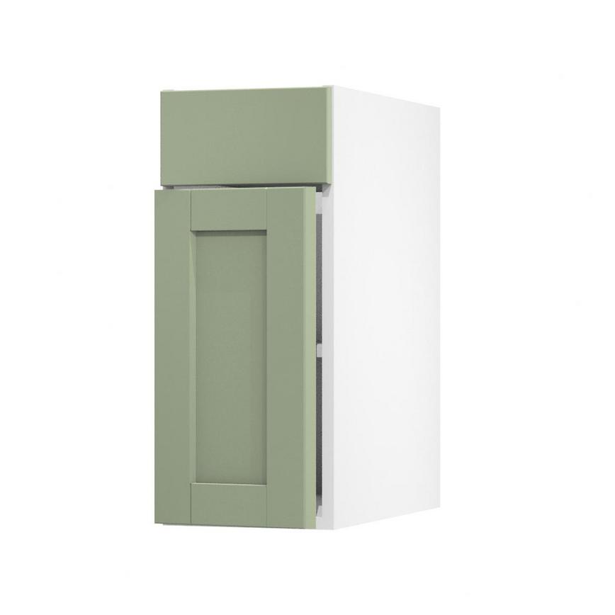 Witney Reed Green 300mm x 557mm Door Front Shown Open at an Angle as Part of a Door and Drawer Unit