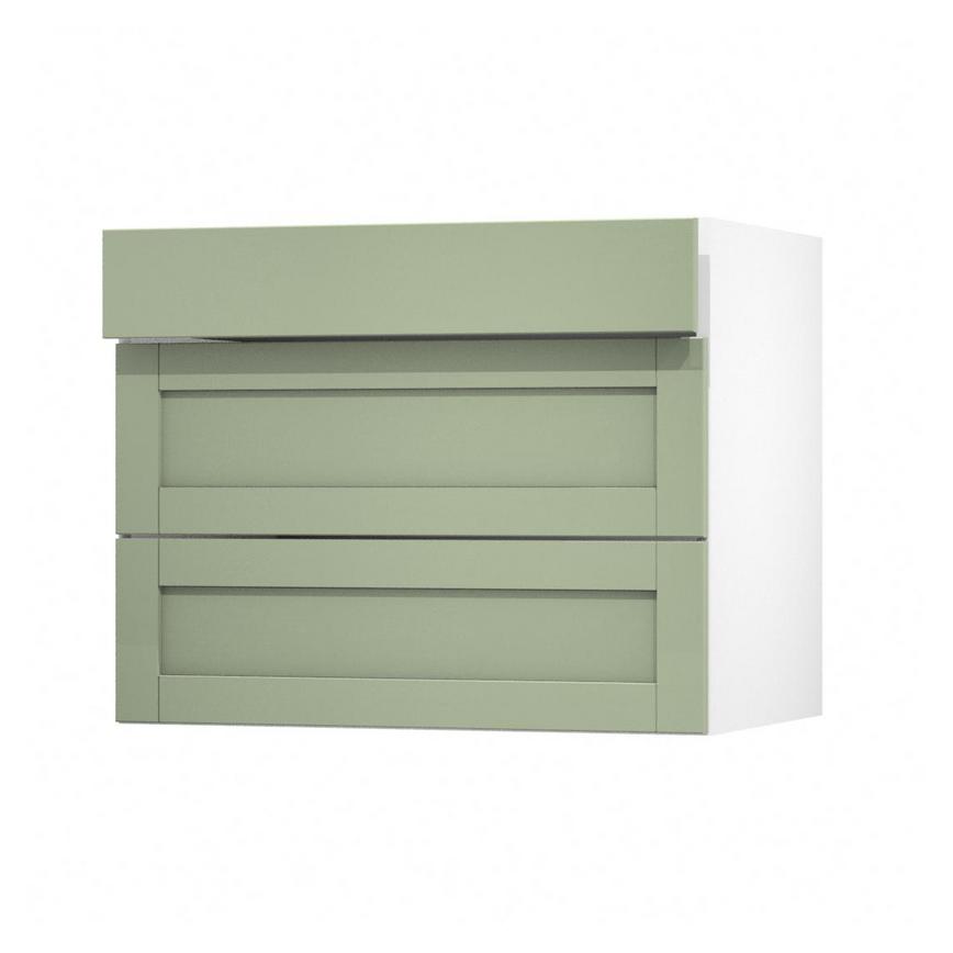 Witney Reed Green 900mm x 160mm Drawer Front Shown with the Top Drawer Open at an Angle as Part of a Full Drawer Unit