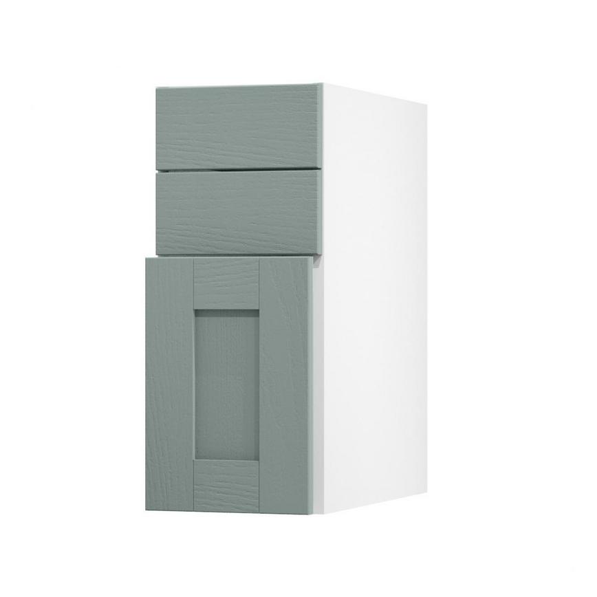 Halesworth Seafoam 300mm x 394mm Pan Drawer Front Shown with the Drawer Open at an Angle as Part of a Full Drawer Unit
