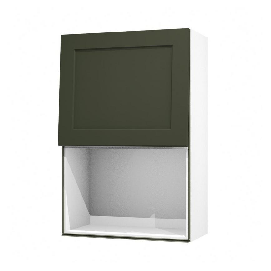 Frome Ash Green 600 Tall Integrated Microwave Topbox Door CAD Cut Out Angled Open Unit