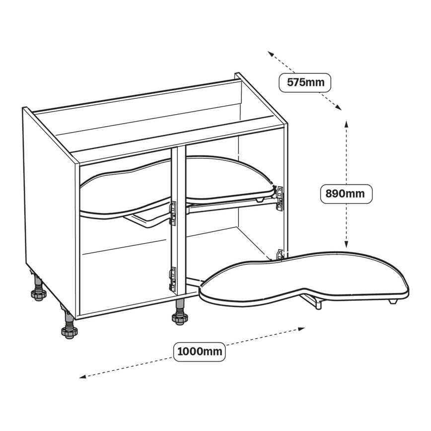 1000mm Hi-Line Corner Unit Pre Fitted Full Extension RH Line Drawing