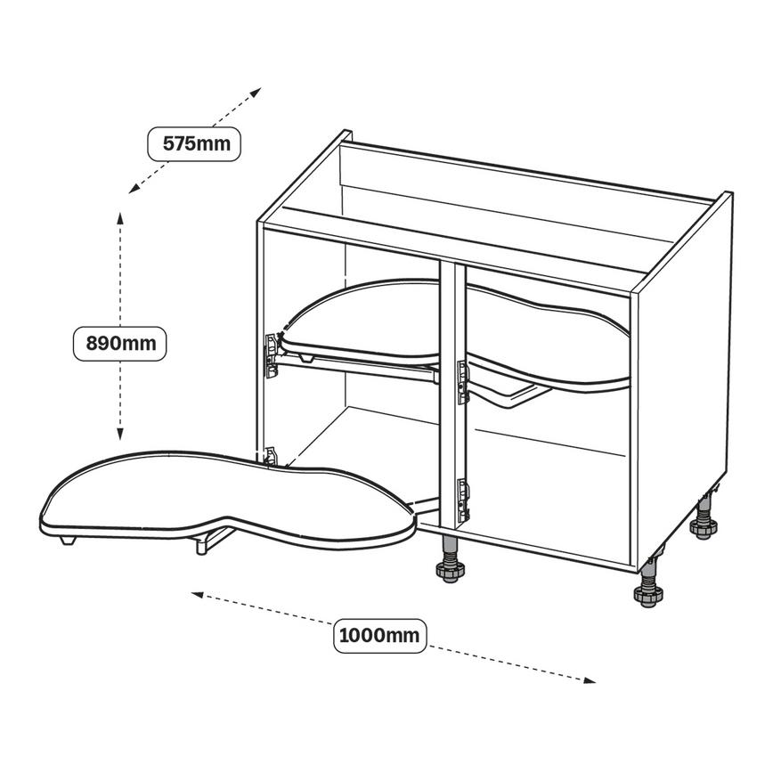 1000mm Hi-Line Corner Unit Pre Fitted Full Extension Line Drawing