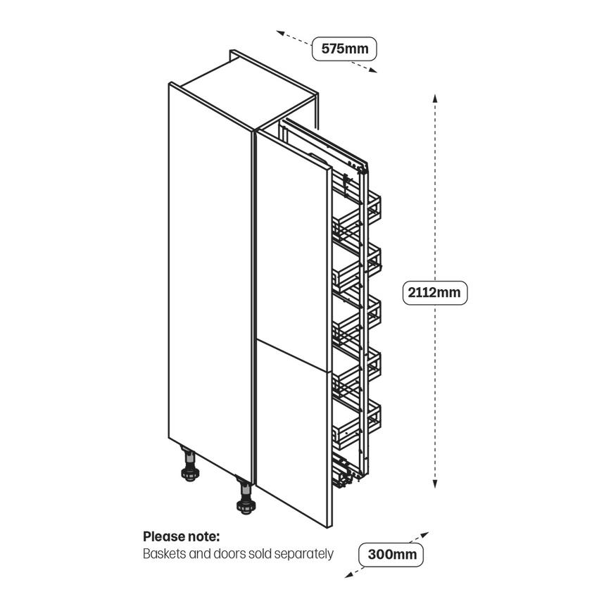 Standard 300mm Pull Out Larder Cabinet Line Drawing