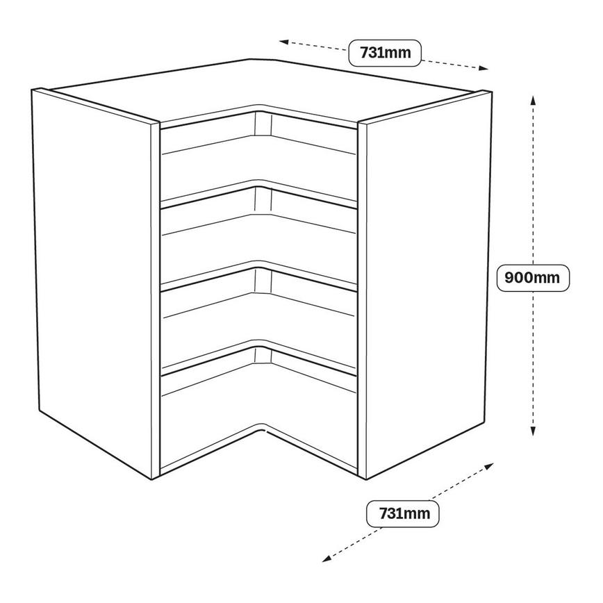 731 x 390mm L Shape Corner Wall Cabinet Line Drawing