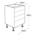 500mm Standard Cushion Close 4 Drawer Base Cabinet Line Drawing