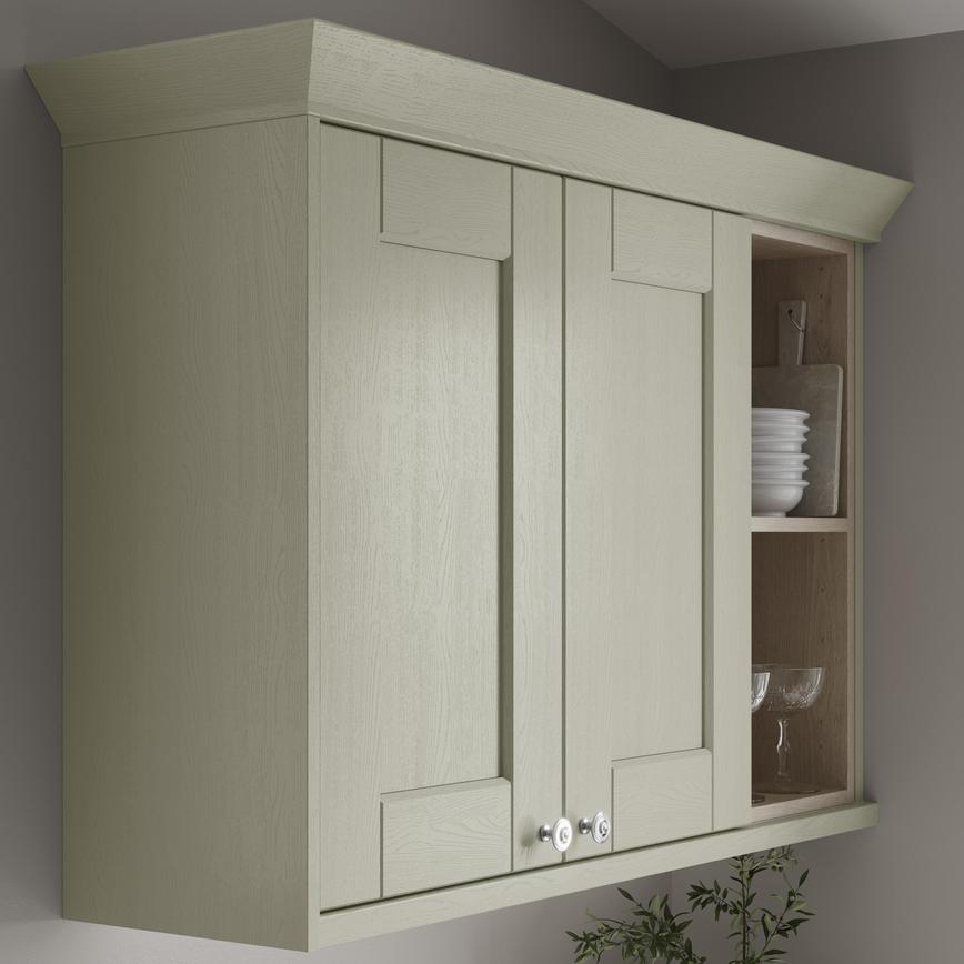 Grained Sage Green Classic Profile Cornice fitted with wall cabinet