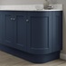 Marine blue continuous plinth fitted with base cabinet and white worktop