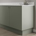 Hockley super matt reed green continuous MDF plinth 3m fitted with base cabinet and white worktop