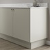 Super matt sandstone continuous MDF plinth 3m fitted with base cabinet and white worktop