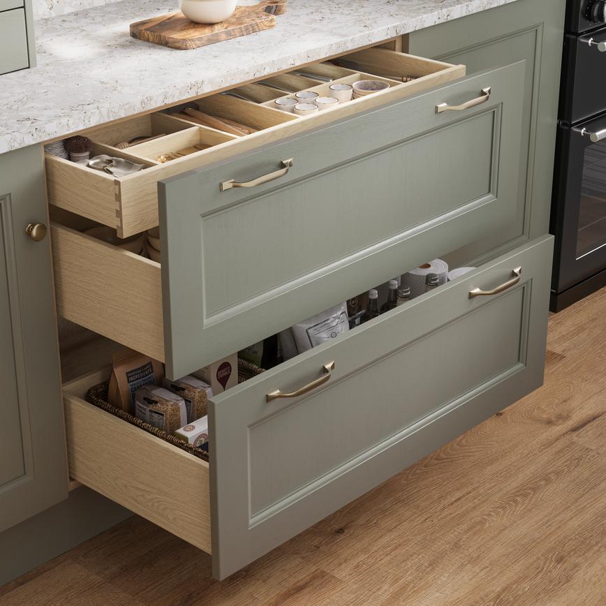 1000mm Contemporary Natural Oak Cutlery Tray, Ready Assembled Internal Drawer And Pan Drawer