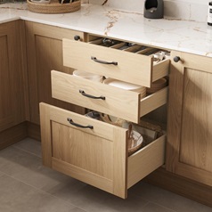 600mm Contemporary Natural Oak Cutlery Tray, Ready Assembled Internal Drawer And Pan Drawer
