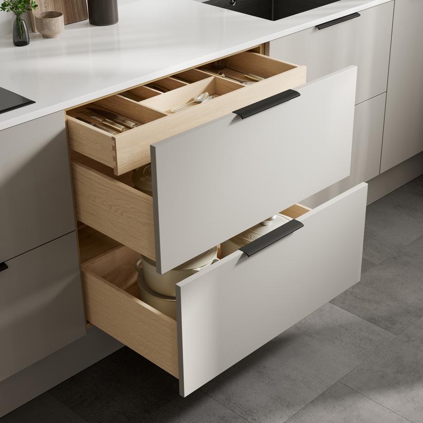 800mm Contemporary Natural Oak Cutlery Tray Internal Drawer And Ready Assembled Pan Drawer