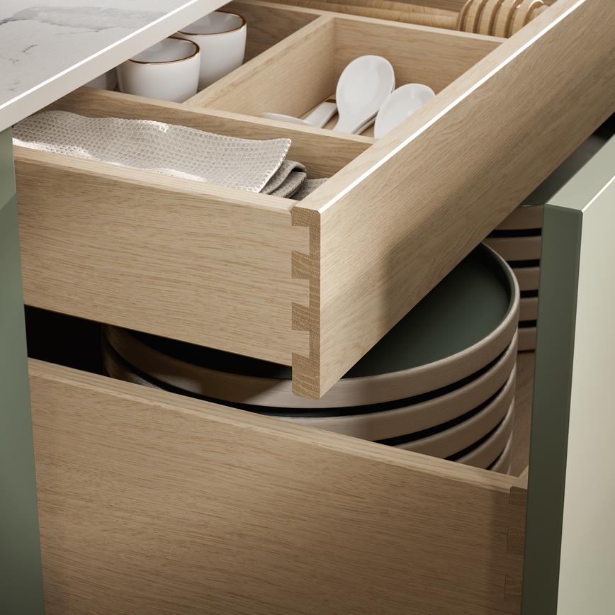 900mm Contemporary Natural Oak Cutlery Tray,  Ready Assembled Drawers