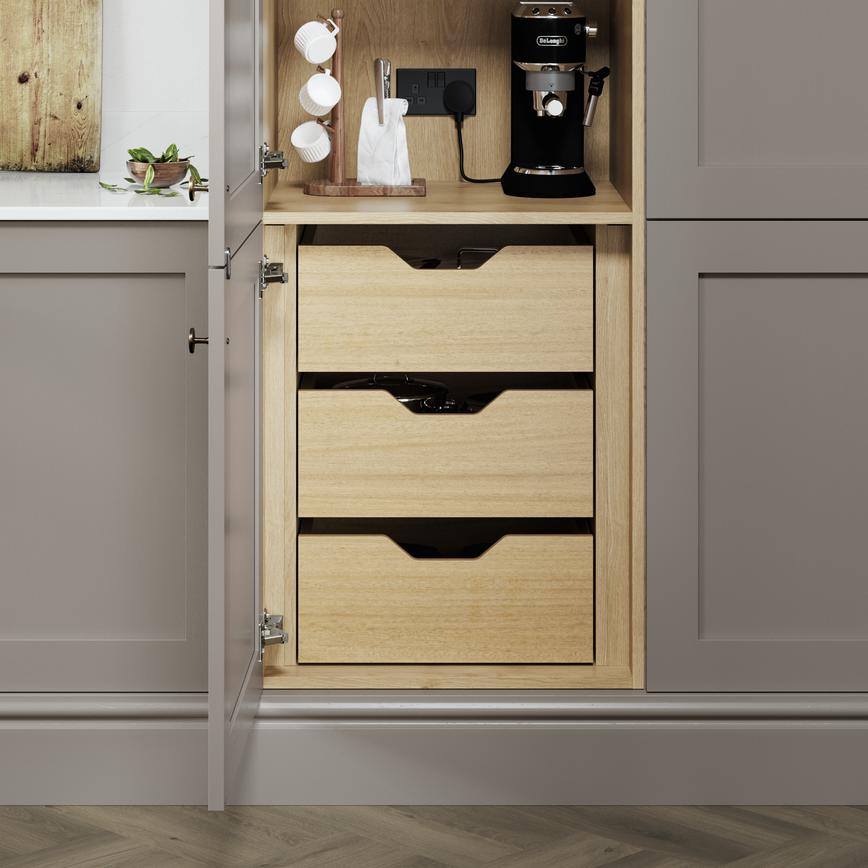 500mm Natural Oak Pan Drawer With Scalloped Handles