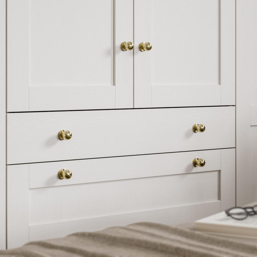 Beehive Satin Brass Smooth Cabinet Knob on Bedroom Wardrobe