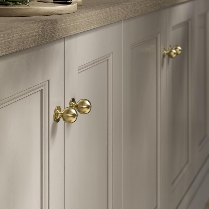 Beehive Satin Brass Smooth Cabinet Knob on Kitchen Doors