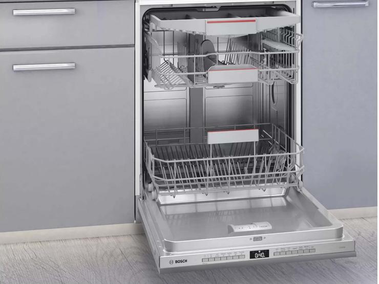 Bosch Serie 4 SMH4HVX32G Integrated Full Size Stainless Steel Control Panel Dishwasher Not Loaded Door Open