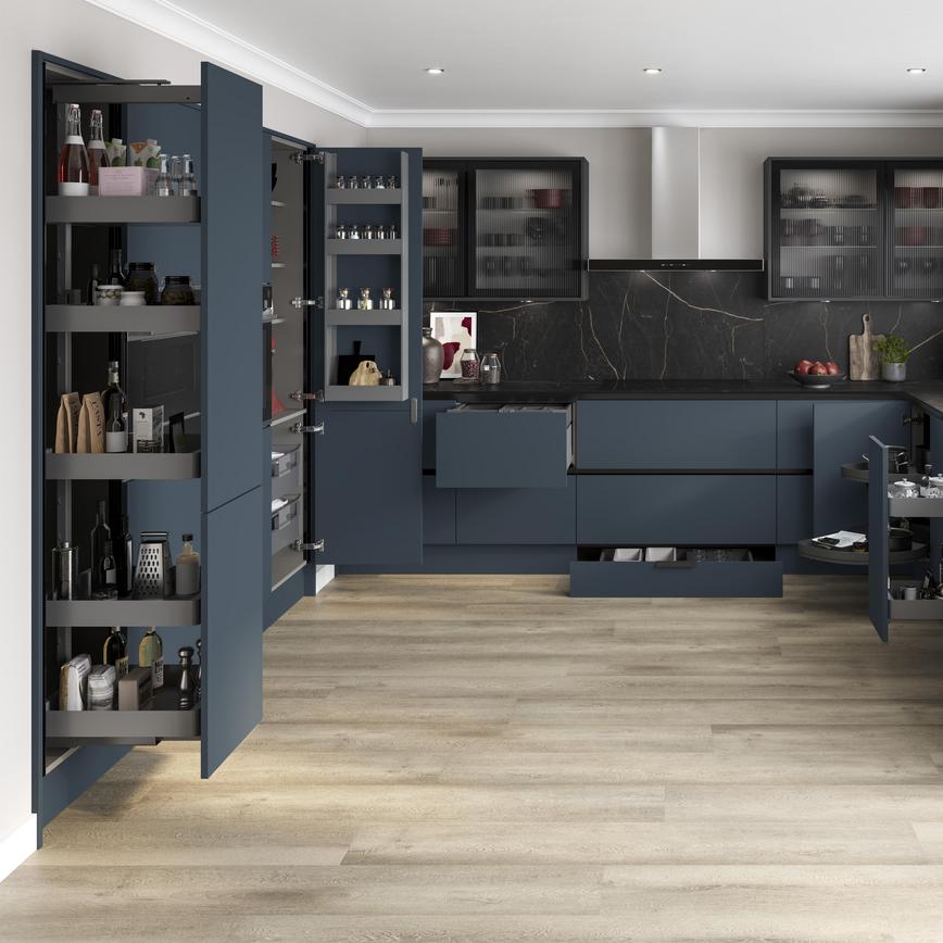 Hockley Super Matt Marine Blue Handleless Storage Set