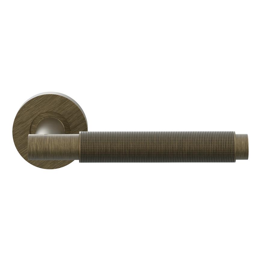 Iseo Knurled Antique Brass Lever on Rose Door Handle    