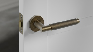 Iseo Knurled Antique Brass Lever on Rose Door Handle And Eclipse Antique Brass Case Backset Tubular Mortice Latch