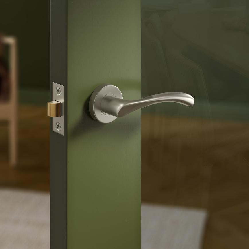 Fuller and Forge Garda Satin Nickel Lever on Rose Door Handle Pair Situational Image