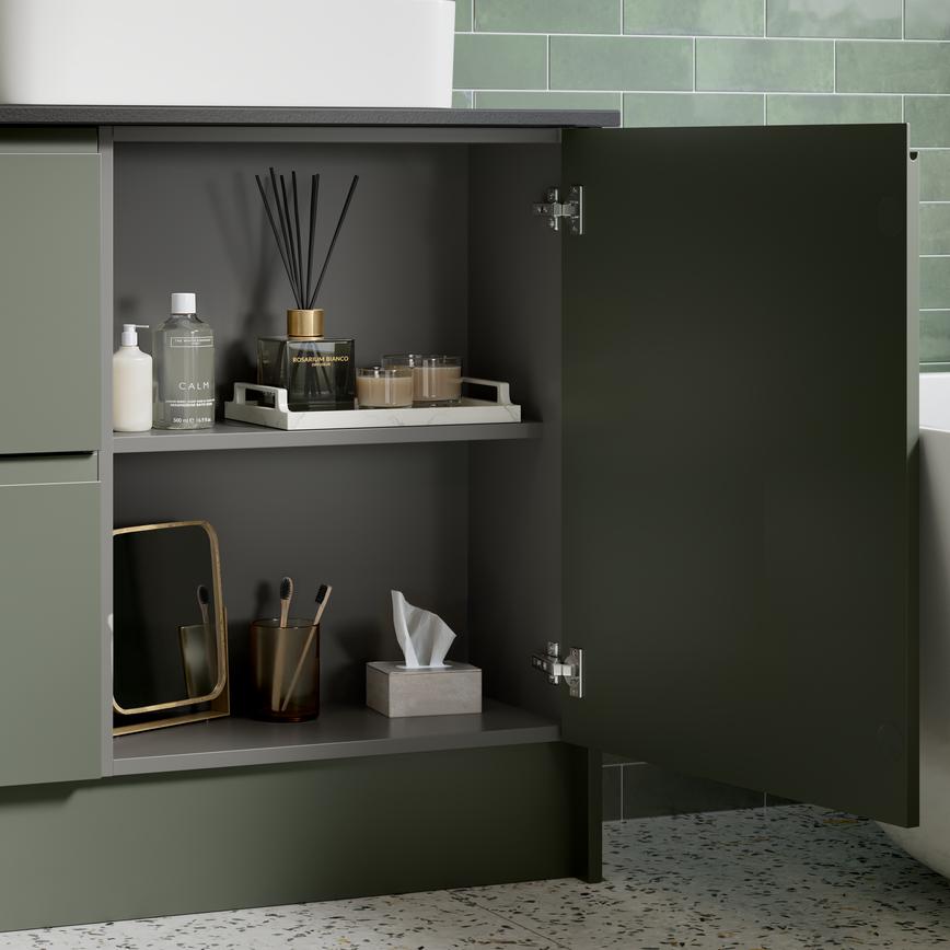 Clerkenwell Super Matt Ash Green Bathroom Open Cabinet