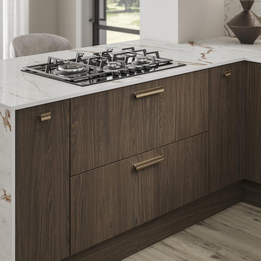 Verve Matt Brass and Dark Oak Mounted Trim Bar Cupboard Handle 50mm