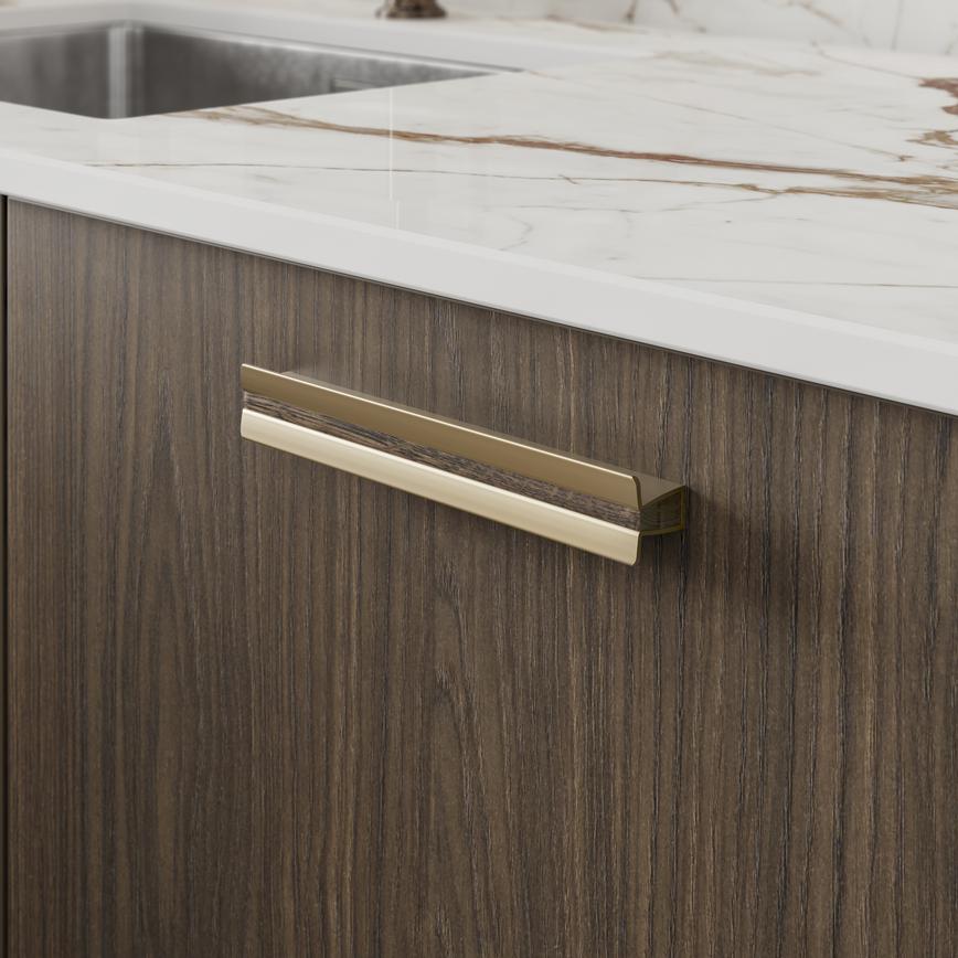 Verve Matt Brass and Dark Oak Mounted Trim Bar Cupboard Handle 200mm