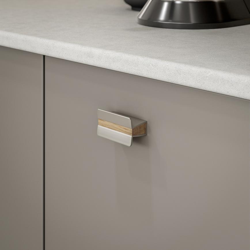 Verve Brushed Nickel and Oak Mounted trim Bar Cupbaord Handle  50mm