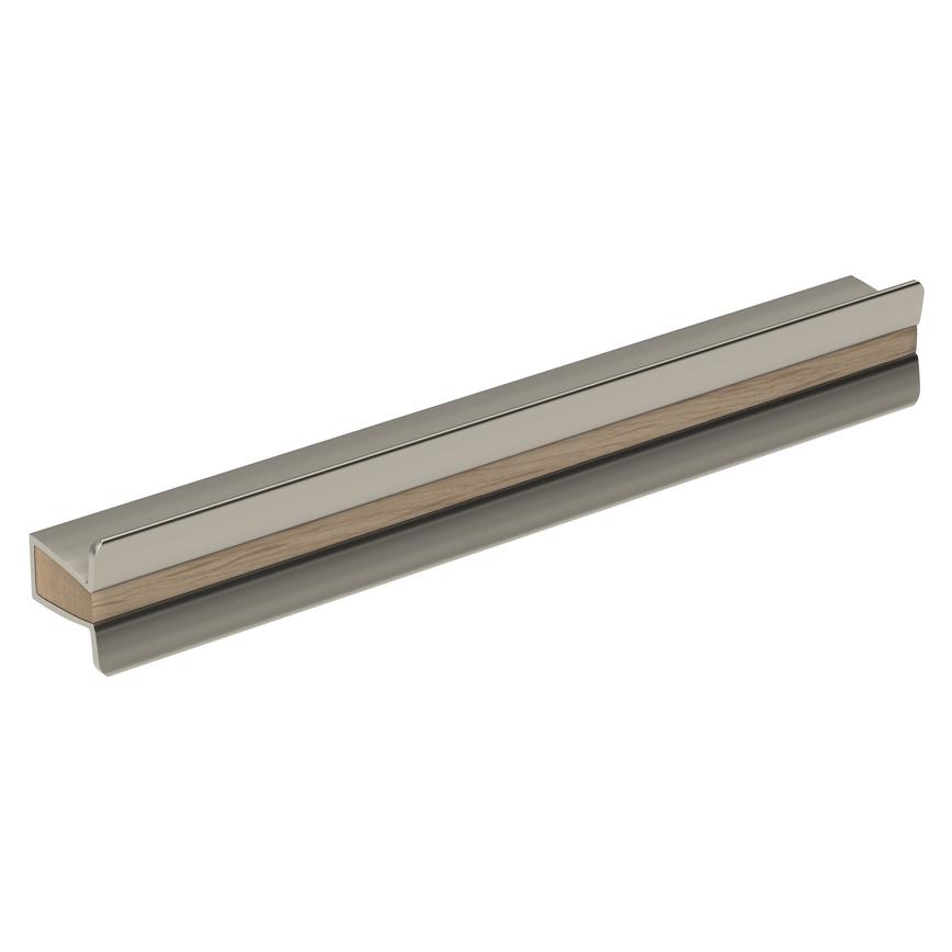 Verve Brushed Nickel and Oak Mounted trim Bar Cupbaord Handle 200mm