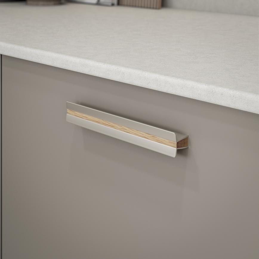 Verve Brushed Nickel and Oak Mounted trim Bar Cupbaord Handle 200mm