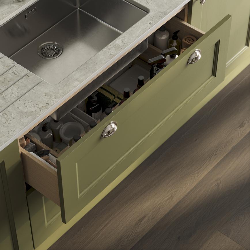 Natural Oak 1000mm Timber Ready Assembled Dovetail Under Sink Drawer