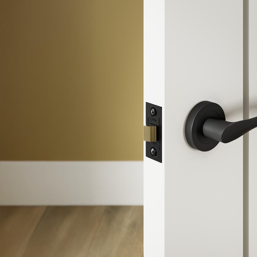 Sofia Matt Black Lever on Rose Door Handle Pair