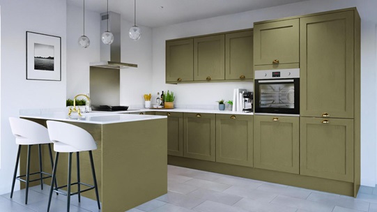Chilcomb Paint To Order Olive EKES Peninsula Kitchen Set