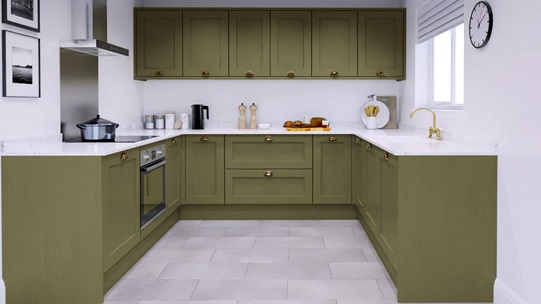 Chilcomb Paint To Order Olive EKES U Shape Kitchen Set