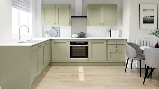 Chilcomb Inframe Sage Green L Shape Kitchen