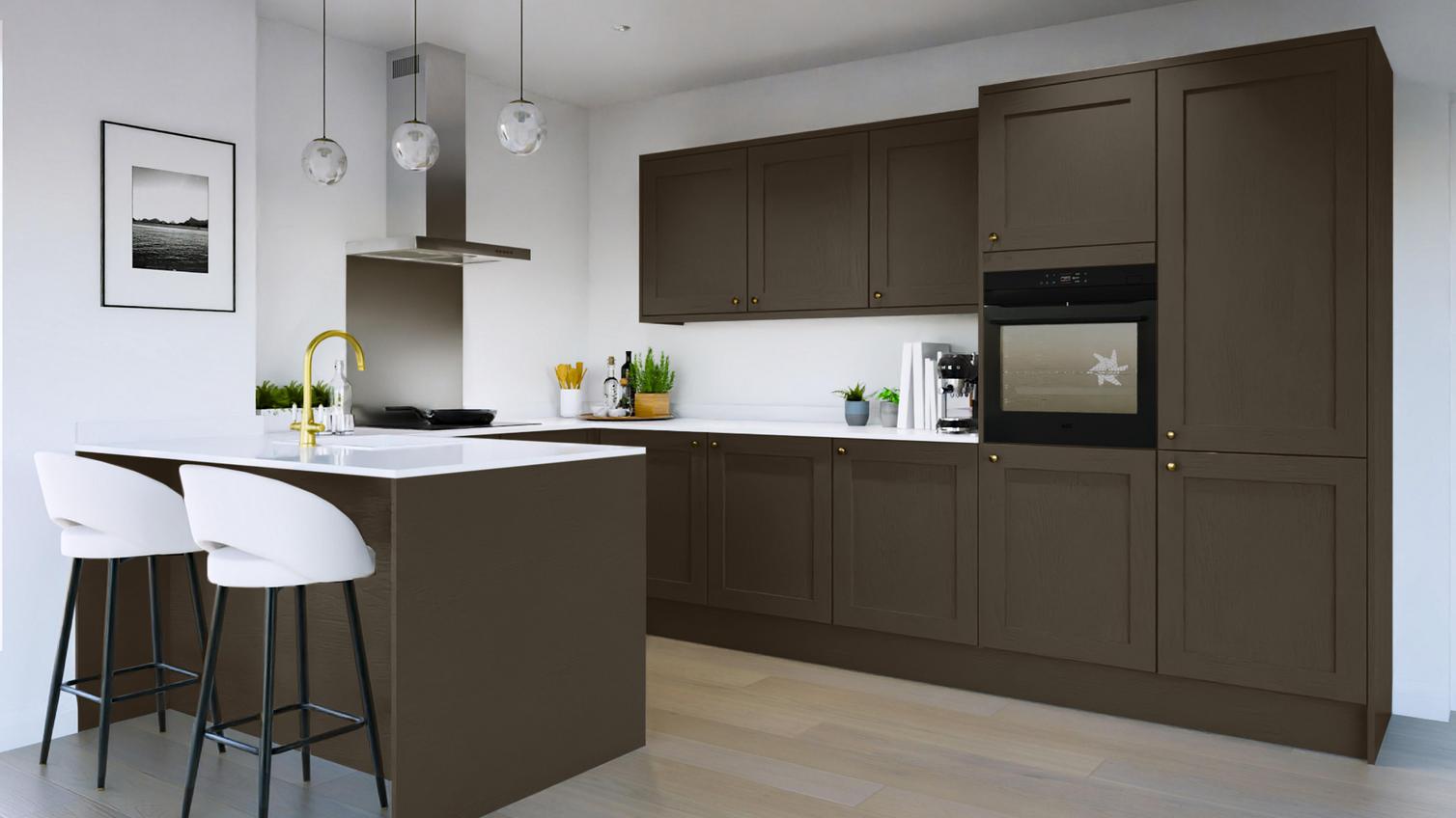 Chilcomb Paint To Order Truffle EKES Peninsula Kitchen Set