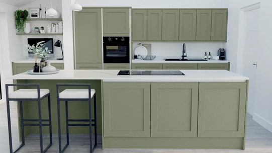 Chilcomb Reed Green Handleless Island Kitchen