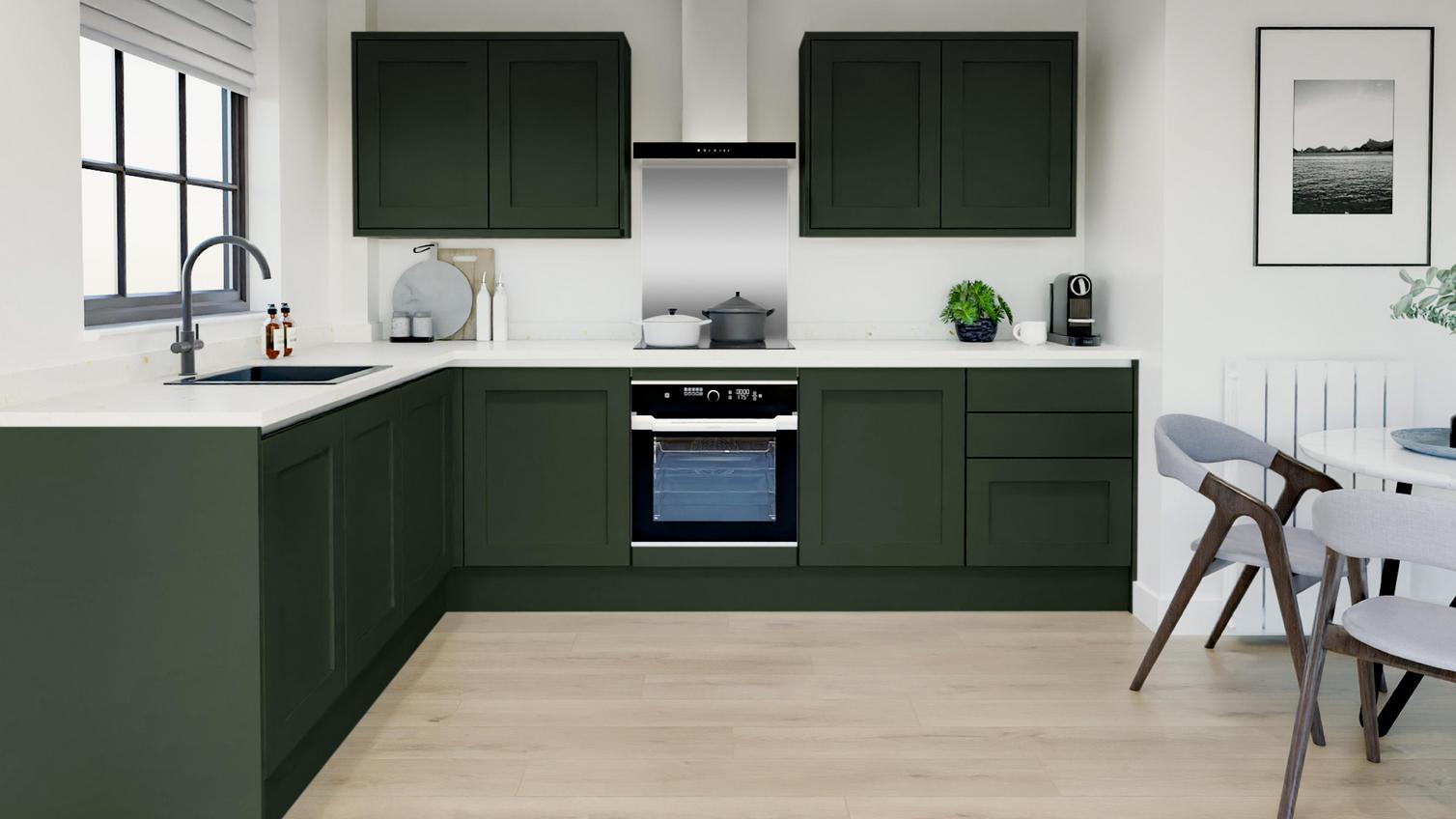 Chilcomb FirGreen Handleless EKES Set Shot L Shape 